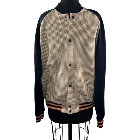 ZARA Combo Varsity Jacket Plaid Knit Snap Button Bomber Collar Size XL X-Large - Picture 1 of 8